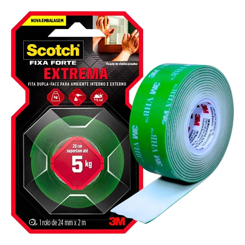 FITA DUPLA FACE 3M 24MMX2MTS 5KG FIXA FORTE SCOTCH