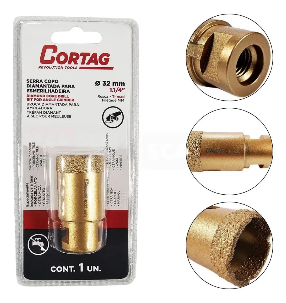 Serra Copo Diamantado P/Esmerilh 32MM Cortag - Unid